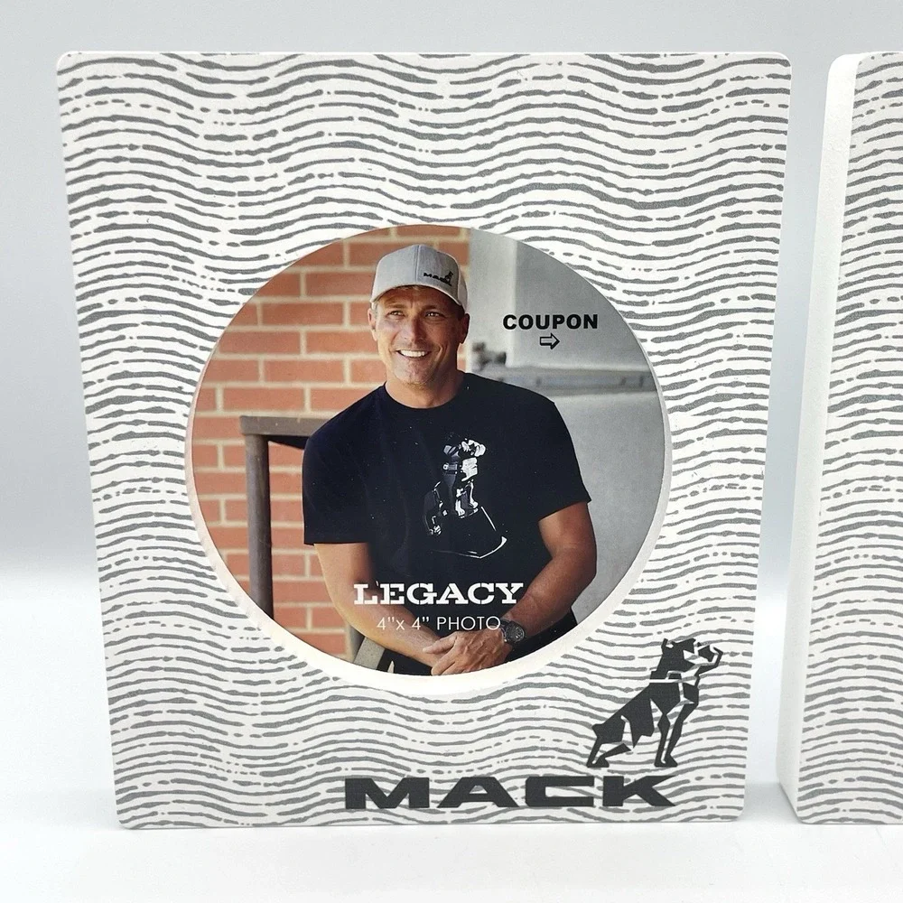 Set of 2 Mack Trucks Legacy Photo Frames White Black Bulldog Logo 6.5